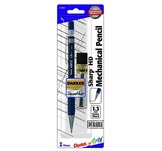 펜텔 Pentel 아트 샤프 HD 샤프(1.3mm) 다크 블루 배럴 슈퍼 하이 폴리머 샤프심 리필 1개(AM13PABP), 펜텔 Pentel 아트 샤프 HD 샤프(1.3mm) 다