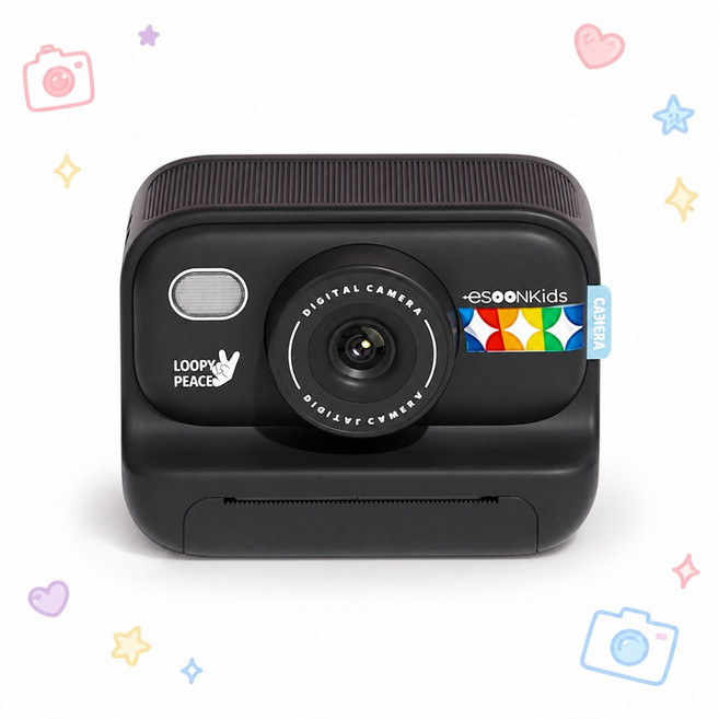 esoonKids Pro 兒童拍立得相機 4900萬畫素 即拍即印, 【現貨】星光黑 最新款(升級漫畫濾鏡),贈3卷熱感紙(非貼紙), 1個, esoonKidsPro
