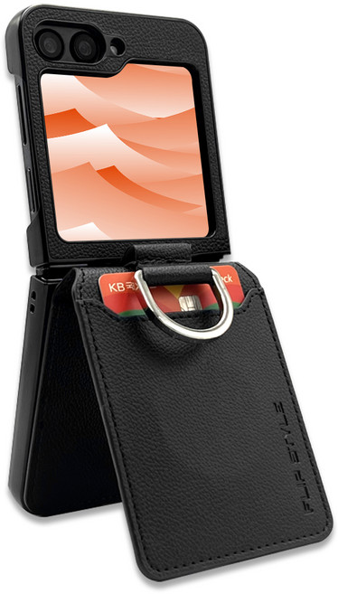 갤럭시 호환 Z플립6 레더링 카드수납 케이스 핑거링 PU가죽 지갑