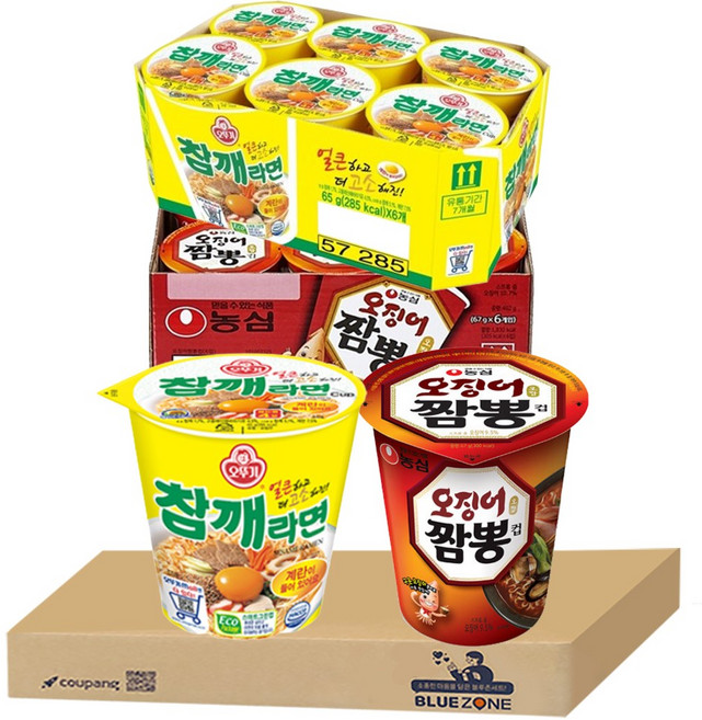 블루존 오징어짬뽕 소컵라면 67g (6입)+참깨라면 소컵라면 65g (6입)