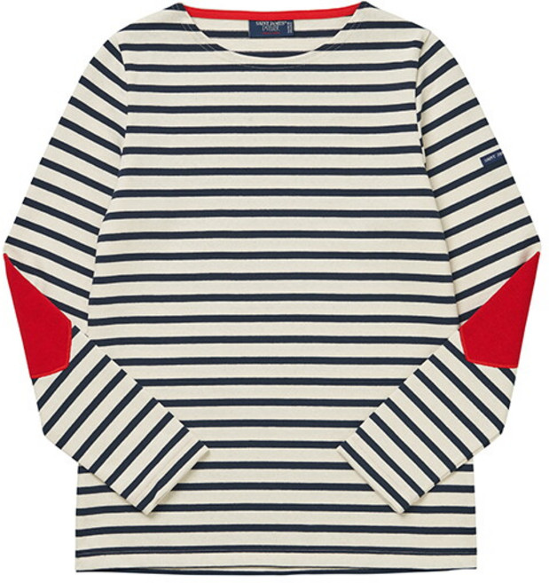 [세인트제임스] 8649 ECRU MARINE 보쟈니 스트라이프 엘보 하트 패치 여성 긴팔티