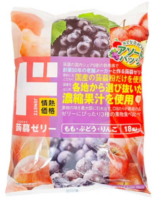 일본 돈키호테 곤약젤리 포도+복숭아+사과, 3개, 360g