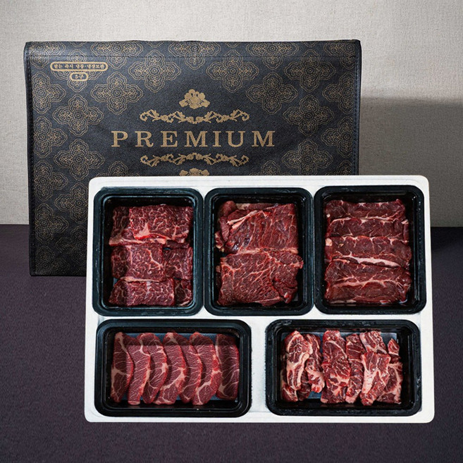 명품 호주산 미국산 소고기 선물세트 5종 1kg 호주산 부채살 호주산 등심 미국산 갈비살 미국산 살치살 미국산 토시살, 1개