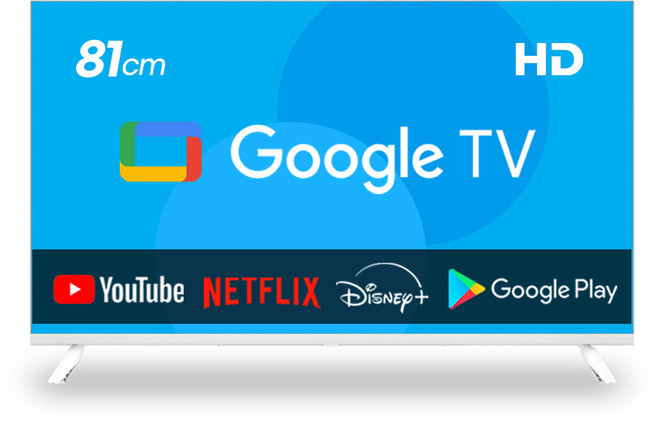 이브이 32인치 81cm HD 스마트 구글TV 화이트 LG패널 에너지효율 1등급, 32인치 HD 구글TV 화이트, 스탠드형, 고객직접설치