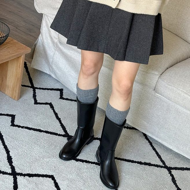 꼼지락 스웨이드 통넓은 하비 하프 미들 롱 부츠