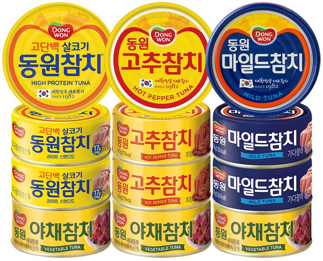 동원참치 90g (살코기3P+고추3P+마일드3P+야채3P), 1세트, 1.08kg