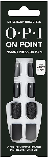 OPI On Point Press On Nails | 쇼트 라운드 클래식 프레스 온 네일 | 네일 포함 24개 | 오래 지속 재사용 가능 손상 없음, 리틀 블랙 오닉스 드레스 - 쿠팡