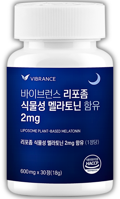 바이브런스 이중배합 식물성 멜라토닌 2mg 미국산 리포좀 원료 함유, 1개, 30정