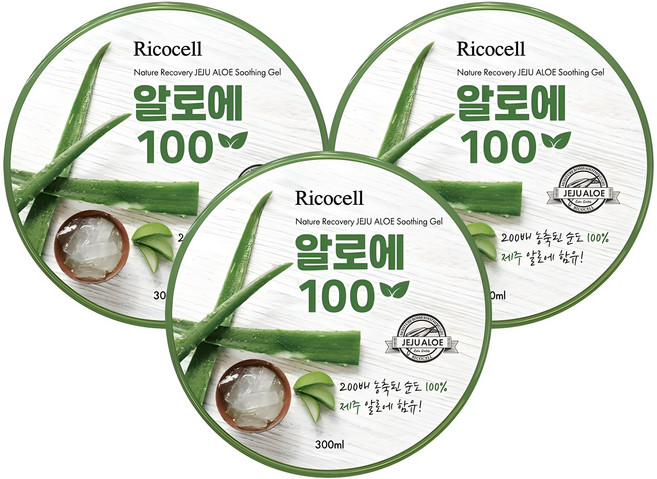 리코셀 네이처 리커버리 순도 100% 제주 알로에 수딩젤, 3개, 300ml