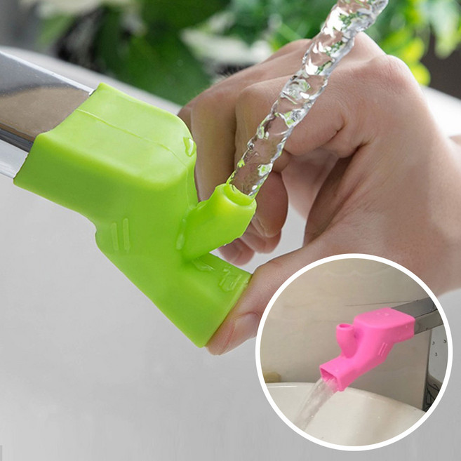 1+1 수도 꼭지 연장탭 어린이 양치 손세척 실리콘 욕실 세면대, 핑크+그린, 1개