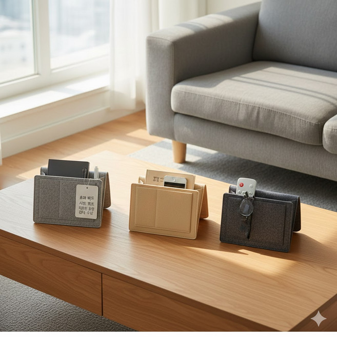 침대옆핸드폰안경수납주머니 쇼파리모컨사이드포켓 병원요양원보관용파우치, 베이지