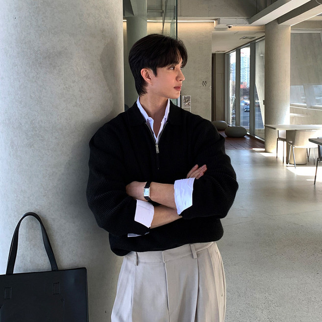 9위 - Novastar 가을 겨울 남자 니트 패션 데일리룩 빅사이즈 카라니트 고급 루즈핏 스웨터 도톰 보온 니트 긴