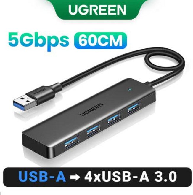 UGREEN USB 3.0 허브 슬림형 마우스 키보드 맥북 프로 에어 노트북 데스크탑 PC Xbox PS5 스플리터 호환 4 포트 USB 허브, 2) 60cm, 1개