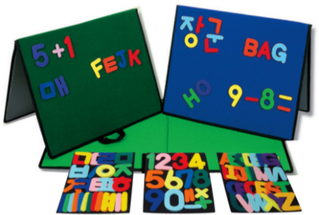 찍찍이 보드 삼각자료판(고정핀) 펠트교육판 연두색 초록색 파란색