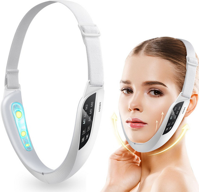 MIGA V라인 무선 휴대용 EMS 미세전류 얼굴 마사지기 브이라인 이중턱 리프팅 마사지기, 화이트