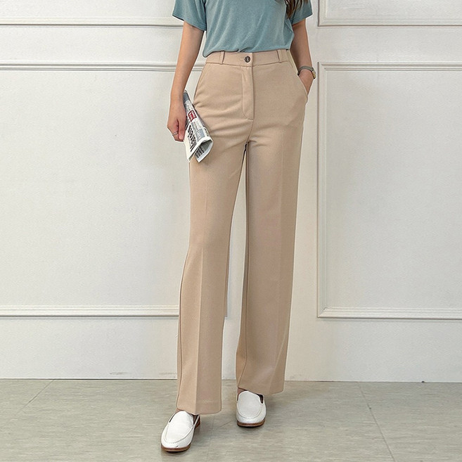 하이웨스트 밴딩슬랙스 빅사이즈 여성 일자바지 와이드팬츠 스판바지 봄 여름 가을