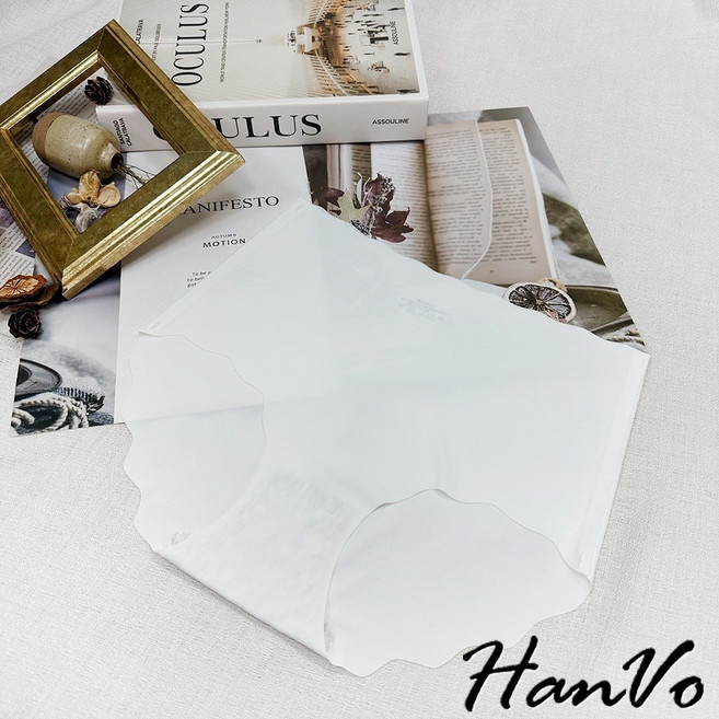 HanVo 高腰無痕冰絲內褲 獨立包裝 女生內褲, 月光白,XL