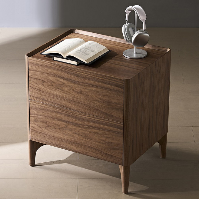 하조이 고급 월넛 침대 협탁 자연 원목 감성 수납 협탁 세련된 원목 다리 서랍장 침실 인테리어 필수 신혼부부 및 가족용, 호두나무, 1개