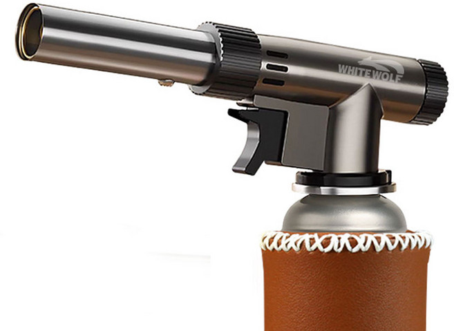 화이트울프 캠핑 부탄가스 토치 메탈바디 액화방지 요리토치, 1개, 다크블랙