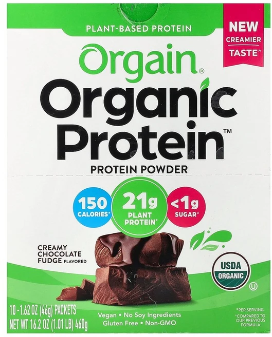 Orgain Protein™ Powder Plant-Based Creamy Chocolate Fudge 10 Packets 1.62 oz (46 g) Each, 46g - 쿠팡