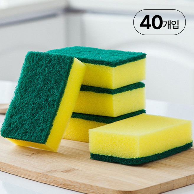 편한생활연구소 양면 녹색 스펀지 수세미, 40개, 1세트