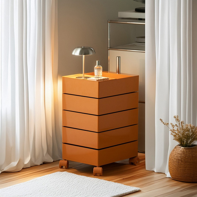 [리비니아] 무브 360도 회전 5단 이동식 트롤리 웨건 서랍수납장 틈새장 5Colors, 오렌지