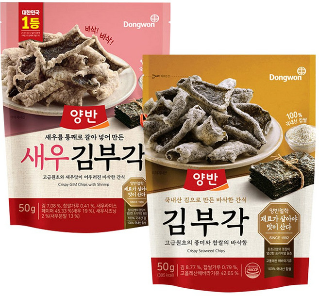 [동원] 양반 김부각 50g 찹쌀 5개+새우 5개 총 10개, 1개