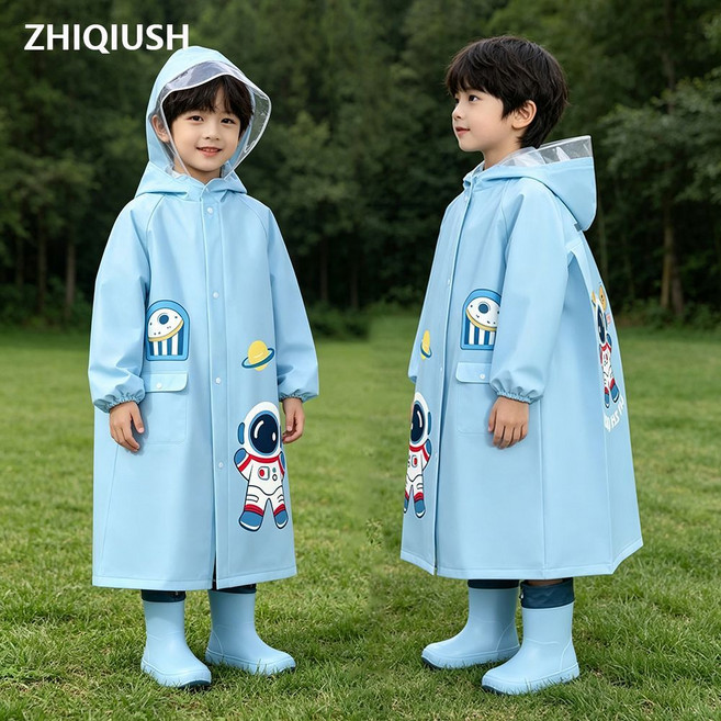 兒童雨衣 小學生/幼兒園 防水防暴雨 加厚全身雨披, 1個, 藍色宇航員【書包位+大帽檐】2XL建議身高145-160厘米