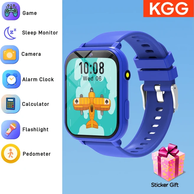 게임 스마트워치 키즈 1.83인치 HD 터치스크린 18가지 게임 수면 모니터링 카메라 알람 시계 스마트워치 어, 07 blue 1