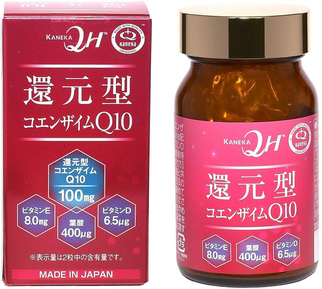 KANEKA 輔酶 Q10 QH 還原型輔酶 Q10 100mg 添加維生素E 8.0mg、葉酸 400μg、維生素D 6.5μg 日本製造 60粒, 1個