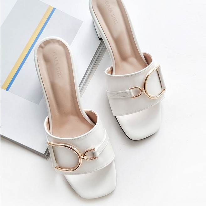 가이아슈 자체생산 골드버클 키높이 뮬 슬리퍼 5cm 여성구두