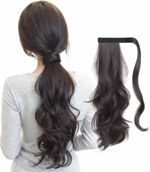 피에스컴퍼니 포니테일 웨이브 가발 벨크로, 1개, 내츄럴 브라운