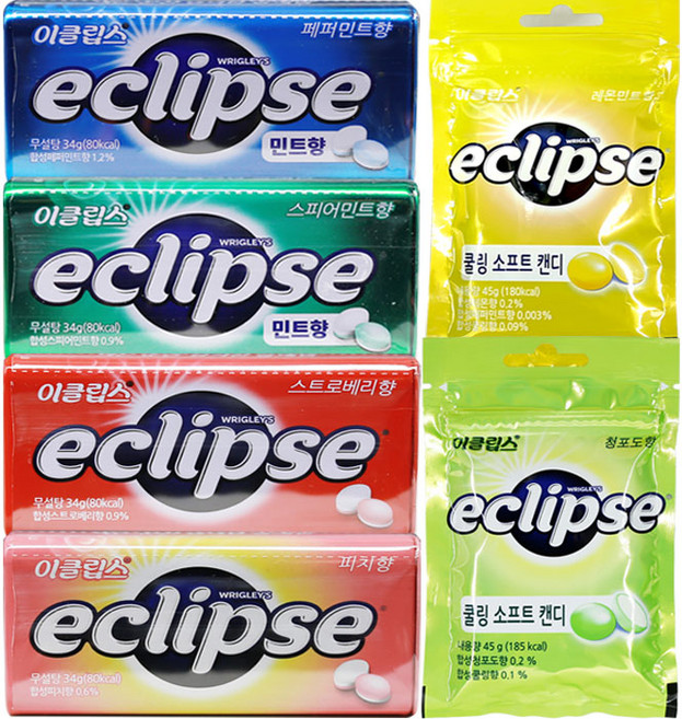 이클립스 캔디 쿨링소프트 피치 베리 페퍼민트 스피아민트, 쿨링소프트 레몬 45g  x 6개, 스피아민트 x 5개, 12개, 45g