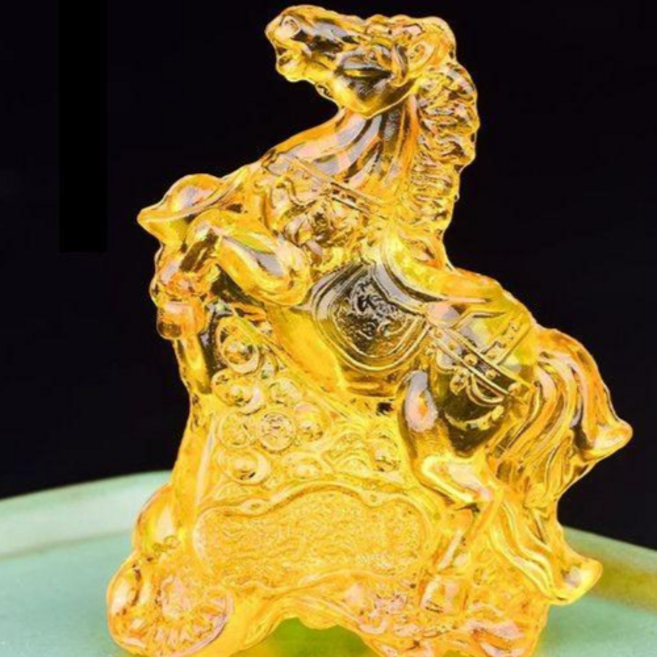 黃水晶琉璃馬擺件 招財進寶琉璃馬, 金色馬到成功1隻