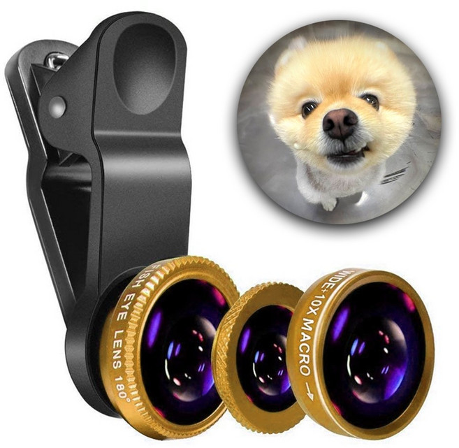 스마트폰 휴대폰 아이폰 피쉬아이 어안 광각 접사 렌즈 틱톡 릴스, 골드, 1개