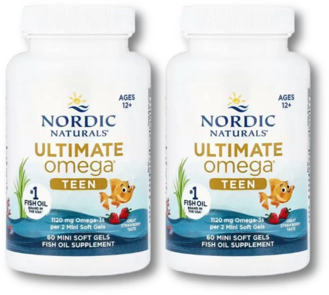 노르딕내츄럴스 얼티미트 오메가 2X 틴 에이지 12-18 스트로베리 미니 소프트젤, 60정, 2개 - 쿠팡