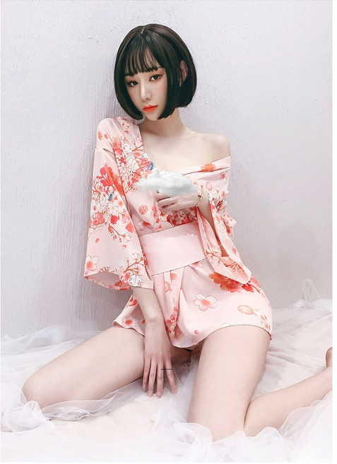 로앤뷰 여성 벚꽃 일본 기모노 스타일 란제리 원피스