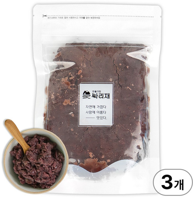 싸리재 국산 통 팥앙금 [ 국산 팥소 300g ] 팥빙수 수수부꾸미 바람떡 꽃산병 붕어빵 재료, 3개