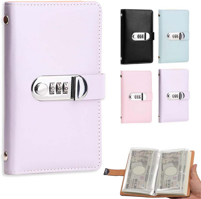 루베이 현금수납 다이어리 방수 가죽 재질 비밀번호 잠금 수납영 수증/사진/지폐, 자주색, 1개
