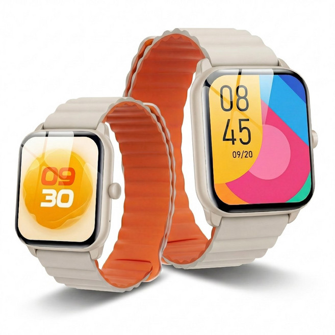 ebeiya 통화가능 스마트워치 대화면 운동측정 알림 확인 가능한, 블루투스, 4.65cm, 베이지+오렌지