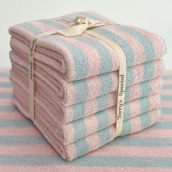 테리파머 스트라이프 디자인 선염 호텔 수건 180g 30수 면사, 베이비블루 + 베이비핑크, 5개