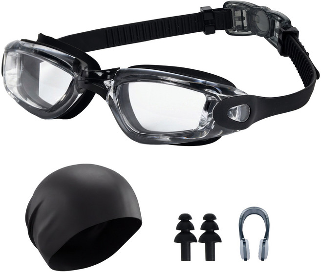 Olivet 편안한 인체공학 패킹 미러코팅 김서림방지 물안경 수경, 1개, 투명