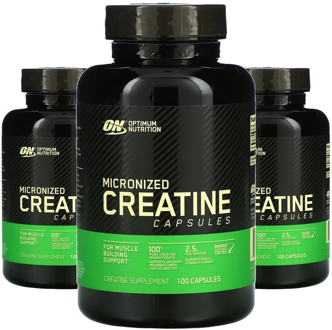 옵티멈뉴트리션 Optimum Nutrition Micronized Creatine 옵티멈 뉴트리션 미분화 일 수화물 크레아틴 캡슐 2500mg, 100정, 3개 - 쿠팡