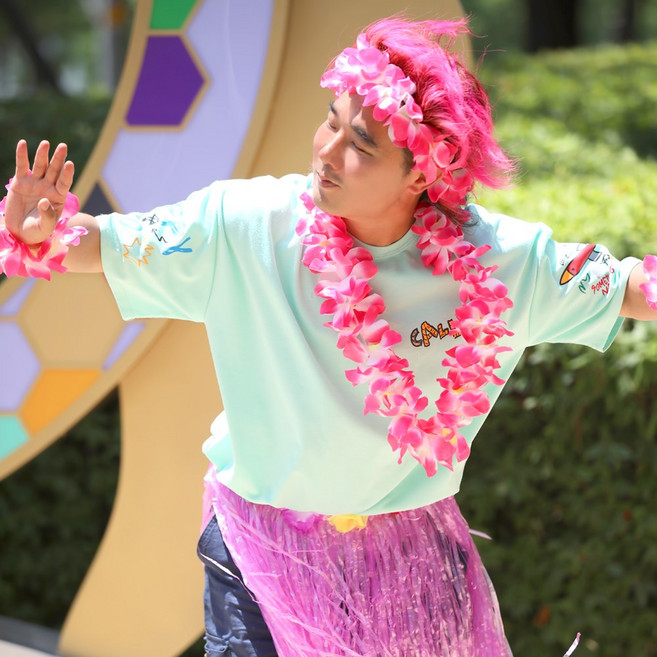 하와이안 4종 세트 (핑크) 훌라스커트 목걸이 화관 팔찌, 단품, 단품