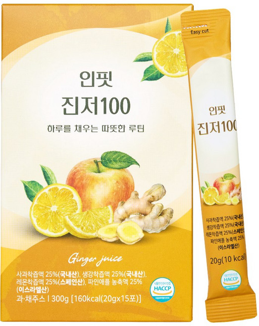 6위 - 환절기 면역엔 인핏 진저100 유기농레몬 생강 사과착즙액 파인애플농축액, 1박스, 300g
