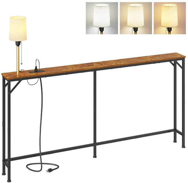 Keomaisyto 63 Inch Narrow Console Table with 3-Color 조절가능 Lamp and Charging Station Sofa Behind C, Keomaisyto 63 Inch Narrow Cons