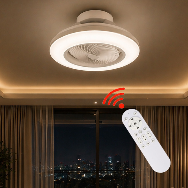 led 선풍기 방등 실링팬 써큘라이트 리모컨 방등 거실등 역방향 기능 360도 회전 저소음 조명, 화이트