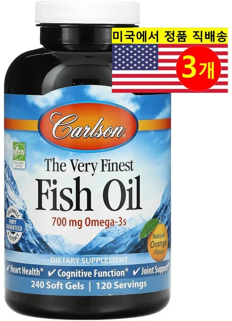Carlson 칼슨 피쉬 오일 350mg 천연 오렌지향, 3개, 240정 - 쿠팡