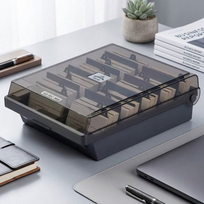 대형 명함통 사무실 대용량 명함 케이스 플라스틱 정리 인덱스 보관통, black