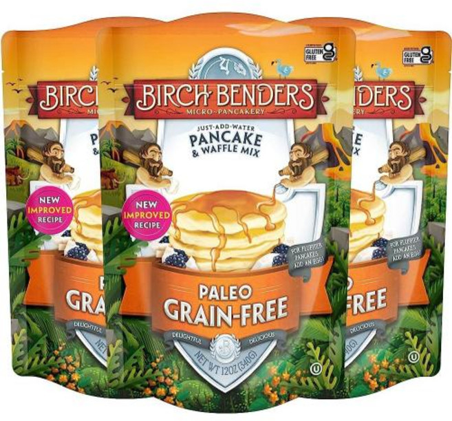 Birth Benders 팔레오 팬케이크 및 와플 믹스 저탄수화물 고단백질 고섬유 미국직구, 500g, 2) 12 Ounce Pack of 3